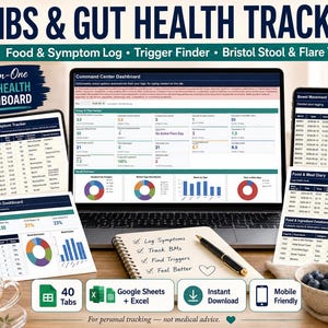IBS & Gut Health Tracker Spreadsheet, Google Sheets and Excel, Food and Symptom Log, Trigger Finder, Bristol Stool and Flare Tracker
