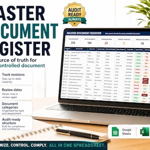 ISO 9001 Document Control Spreadsheet, Google Sheets & Excel, Document Register, Revision, Review and Audit Readiness Tracker, QMS image 2