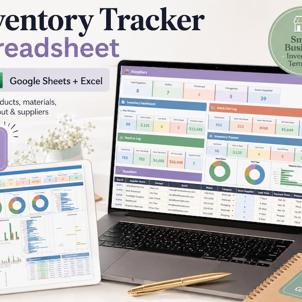 Inventory Management Spreadsheet Google Sheets Excel | Stock Tracker Profit Log Order Dashboard
