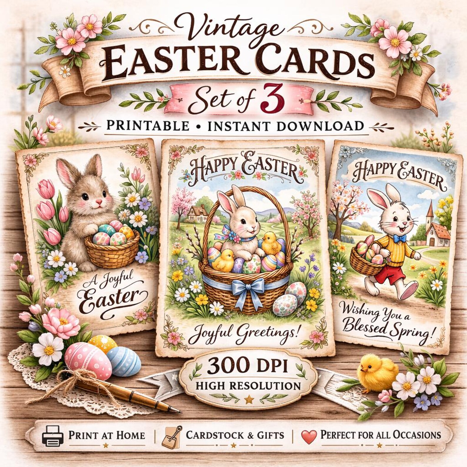 Vintage Easter Cards 3 Printable - Etsy