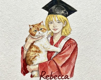 Benutzerdefinierte Abschluss Porträt mit Haustier, personalisierte digitale Illustration, Abschluss Geschenk, druckbare Andenken