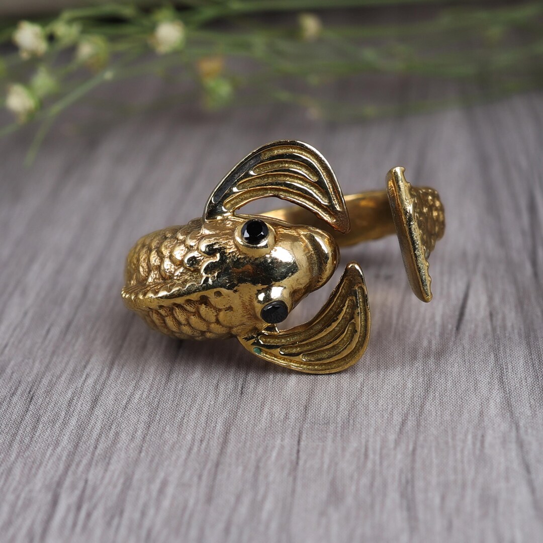 Gold Fish Ring, Adjustable Koi Fish Ring, Ocean Animal Ring, Cute Fish ...