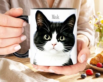 Taza personalizada con retrato de mascota: Taza de café personalizada con cara de gato o perro – Regalo para amantes de las mascotas