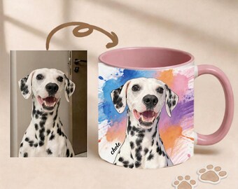 Taza personalizada con retrato de mascota • Regalo para papás amantes de los gatos con diseño de salpicaduras de pintura • Taza personalizada en memoria de su perro • Regalo de cumpleaños único para ella