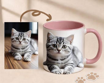 Taza personalizada con retrato de mascota: Taza de café personalizada con la cara de un perro o un gato.