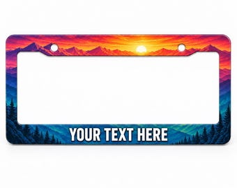 Cadre de plaque d'immatriculation Coucher de soleil en montagne | Accessoire de voiture Paysage de nature | Cadeau pour les passionnés de voyage