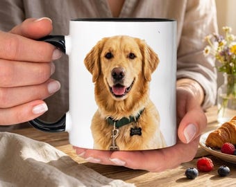 Taza personalizada con retrato de mascota: Taza de café personalizada con la cara de un perro o un gato.