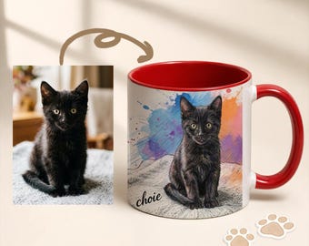 Taza personalizada con acuarela de tu mascota • Taza de café con retrato vibrante • Regalo único para recordar a una mascota fallecida • Vaso personalizado para papás de gatos