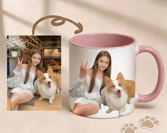Taza personalizada con retrato de mascota: Taza de café personalizada con foto de perro para amantes de las mascotas.