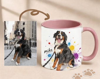 Custom Watercolor Pet Coffee Mug • Rainbow Splash Dog Memorial Cup • Personalized Gift for Cat Lovers
