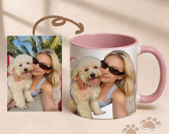 Taza personalizada con retrato de mascota: Taza de café personalizada con la cara de un gato o un perro.
