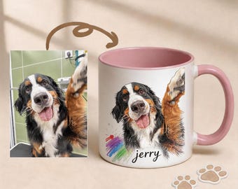 Taza personalizada con foto de mascota • Taza personalizada con acuarela de perro • Regalo con retrato de gato artístico y colorido • Regalo de condolencia por la pérdida de un cachorro