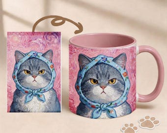 Taza con retrato abstracto y colorido de mascota • Taza de café con diseño de gato y perro dibujado a mano • Regalo único para enamorados • Vaso personalizado para mascotas