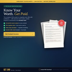 Salary Negotiation Guide 2026 | Word-for-Word Scripts, Counter Offer Email & Total Comp Calculator, Printable PDF
