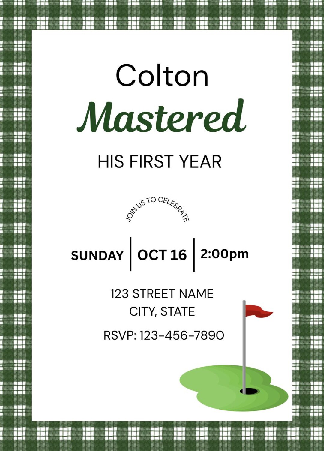 Golf 1st Birthday Invitation, Mastered First Year Invite, Hole in One ...