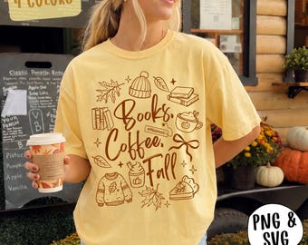Books, Coffee, Fall PNG SVG, Cozy Autumn Bookish Sublimation, Book Lover Tee Png