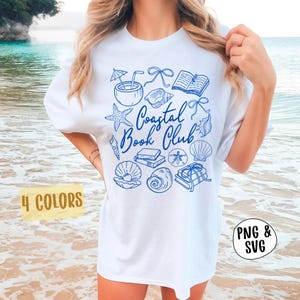 Coastal Book Club PNG SVG, Coquette Seashell Shirt Design, Summer Reading Png