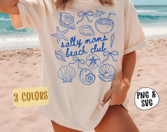 Salty Moms Beach Club png SVG, trendy shirtontwerp voor strandmoeder