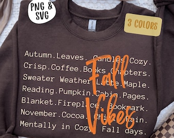 Fall Vibes Words Png Svg, Cozy Autumn Sublimation, Pumpkin, Sweater Weather Png