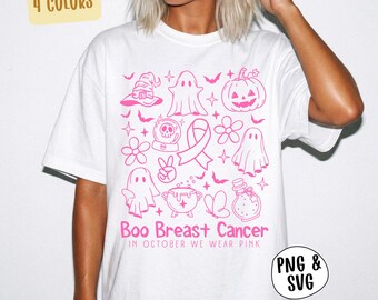 Boo Breast Cancer Ghost PNG SVG, Breast Cancer Awareness Halloween Design