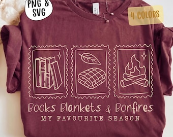 Books Blankets Bonfires SVG PNG, Cozy Fall Bookish Digital Download, Autumn Book Lover Sublimation