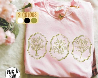 Floral Postal Stamps SVG PNG, Minimal Flowers Sublimation Design, Cottagecore Svg, Simple designs