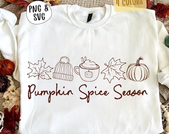 Pumpkin Spice Season Png Svg, Cozy Fall Sublimation, Doodle Autumn Design