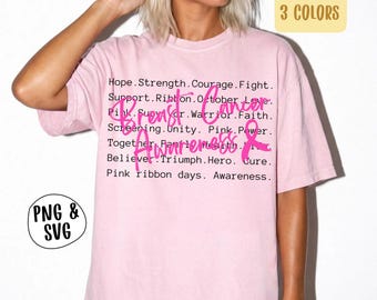 Woorden voor bewustwording van borstkanker (PNG/SVG), Kankeroverlevende (PNG), Ontwerp voor een shirt om kanker te bestrijden