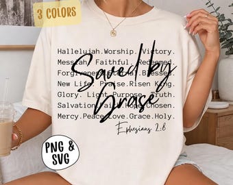 Saved By Grace Words PNG SVG, Trendy Christian Tee Design, Faith Based Sublimation
