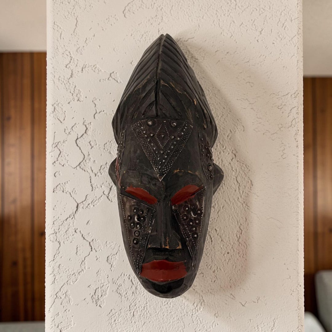 Vintage Marka Mali Tribal Mask Hand Carved Wood Brass Metal African Art ...