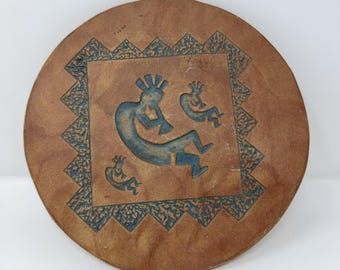 Vintage Kokopelli Stoneware Trivet Plate Southwest Decor Signed Studio Pottery