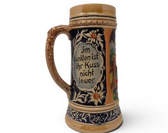 Vintage West Germany Stoneware Beer Stein Edelweiss Bavarian Scene #4063 8in