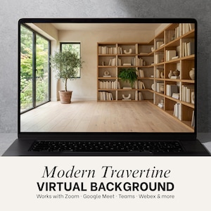 Organic Modern Library Virtual Background, Neutral Travertine Backdrop (HD)