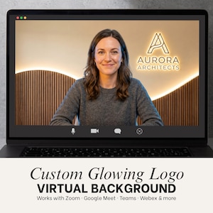 Custom Glowing Logo Zoom Background | Warm Wood Wave LED Virtual Backdrop for Video Calls | Branded Backdrop for Teams Meet Spa Wellness