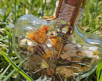 Health Longevity Spell Jar | Golden Healer Crystal, Herbs, Flowers (Made to Order)