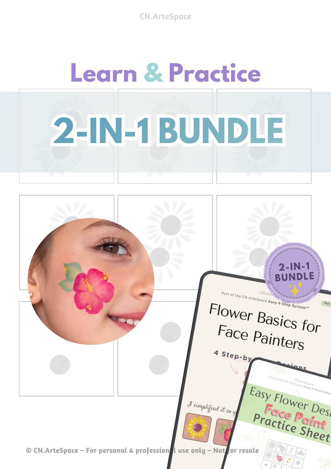 Face Paint Practice Sheets | 4 Easy Flower Designs (instant Download ...