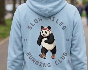 Running Hoodie, Slow Miles Club Panda Runner Hoodie, Runner Gift, Marathon Training Hoodie, Running Club Hoodie