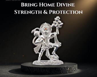 Statua di Hanuman Ji in argento / Statua in argento 999, tempio domestico, cruscotto dell'auto, decorazione Vastu