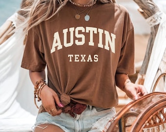 Koszulka Comfort Colors Austin Texas | Koszulka w stylu retro college, unisex, barwiona na odzieży