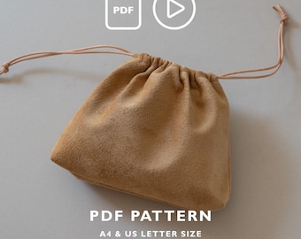 Leather Kinchaku Bag PDF Pattern, Minimalist Drawstring Pouch DIY Template (Digital Download)