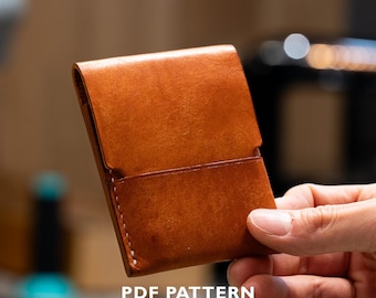 Modello minimalista per portafoglio in pelle, porta carte, tutorial fai da te (download PDF)