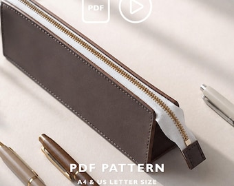 Leather Pen Case Pattern, Boxy Pencil Pouch Template, DIY Tutorial (PDF Download)