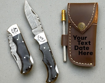 Personalized Pocket Knife, Handmade Damascus Knife, Custom Groomsmen Gift, Engraved Hunting Knife, Unique Gift for Men