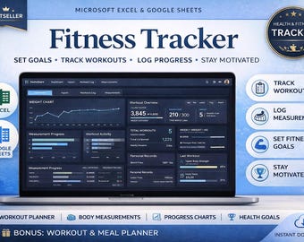 Fitness Tracker Spreadsheet, Weight Loss Planner, Calorie Log (Digital Download)