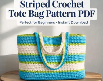 Striped Crochet Tote Bag Pattern | Beginner Friendly Market Bag (PDF Download)