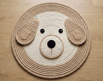 Crochet Dog Face Rug Pattern PDF | Puppy Animal Nursery Mat (Digital Download)