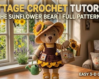 Schema PDF per orsetto all'uncinetto con girasole / Amigurumi per principianti / Simpatico regalo floreale fai da te / Decorazione per baby shower / Download immediato
