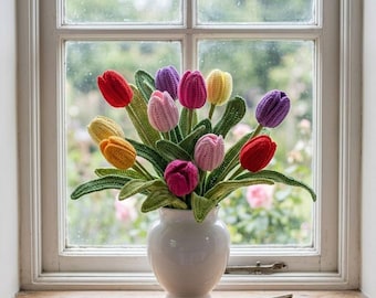 Crochet Tulip Bouquet Pattern, Realistic Amigurumi Flower, Spring Decor (PDF Download)
