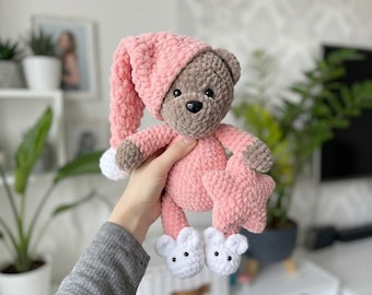 Teddy Bear in Pajamas Crochet Pattern PDF | Amigurumi Bear Plush Toy | Stuffed Animal Crochet Pattern | Sleepy Bear Doll | Instant Download