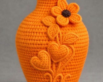 Crochet Vase Cover Pattern, Red Heart Flower Home Decor (PDF Download)